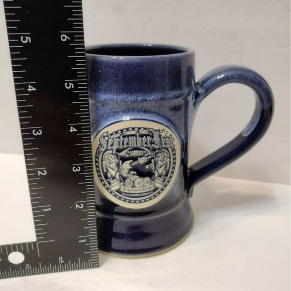 September Fest Grey Fox Pottery USA 20oz Beer Mug Handmade Blue Stein Festival - Picture 6 of 7